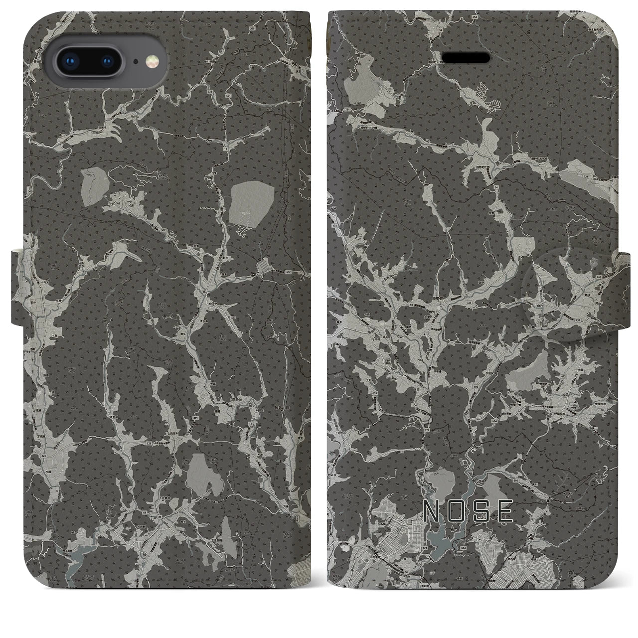 【能勢(大阪府)】地図柄iPhoneケース(手帳タイプ)モノトーン・iPhone 8Plus /7Plus / 6sPlus / 6Plus 用