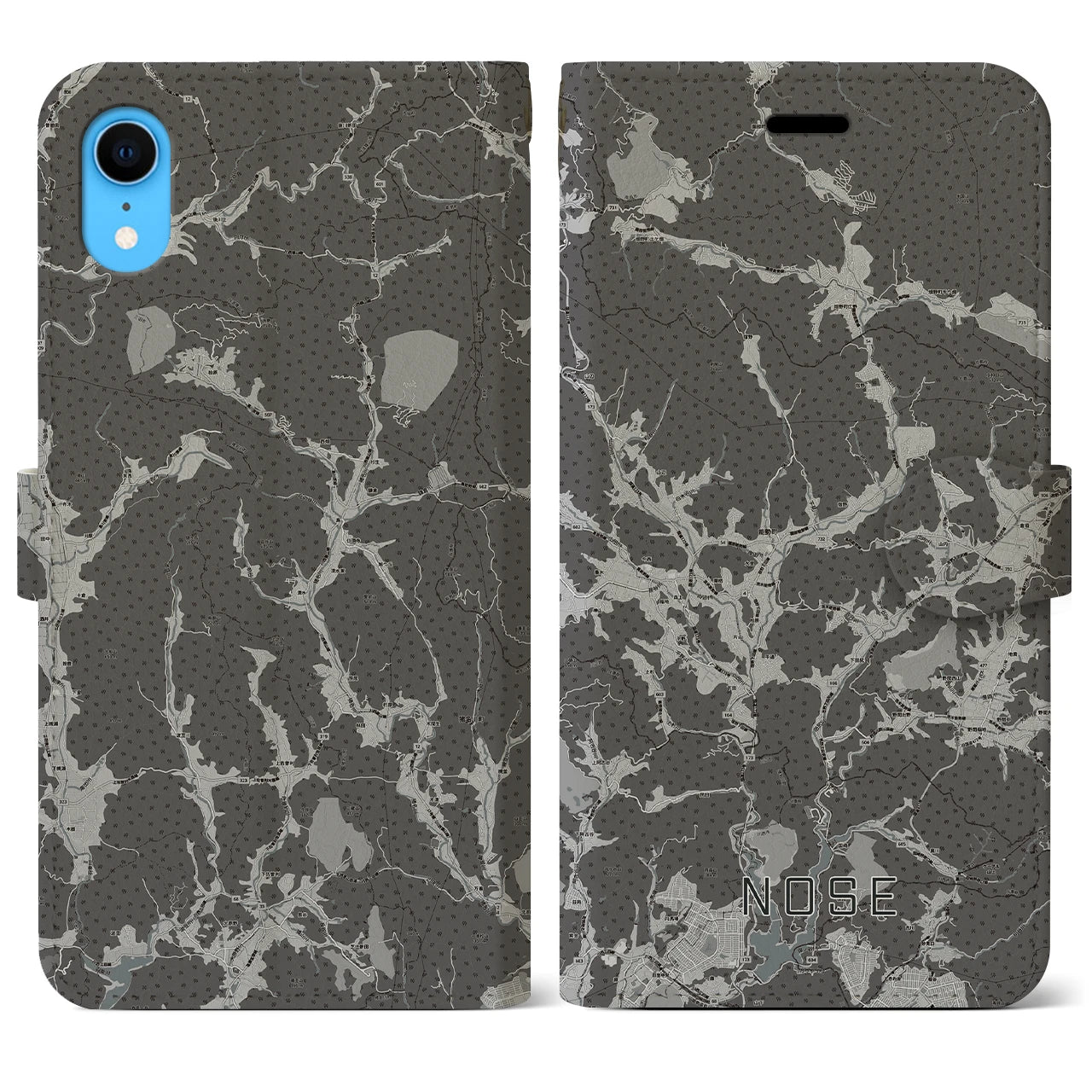 【能勢(大阪府)】地図柄iPhoneケース(手帳タイプ)モノトーン・iPhone XR 用