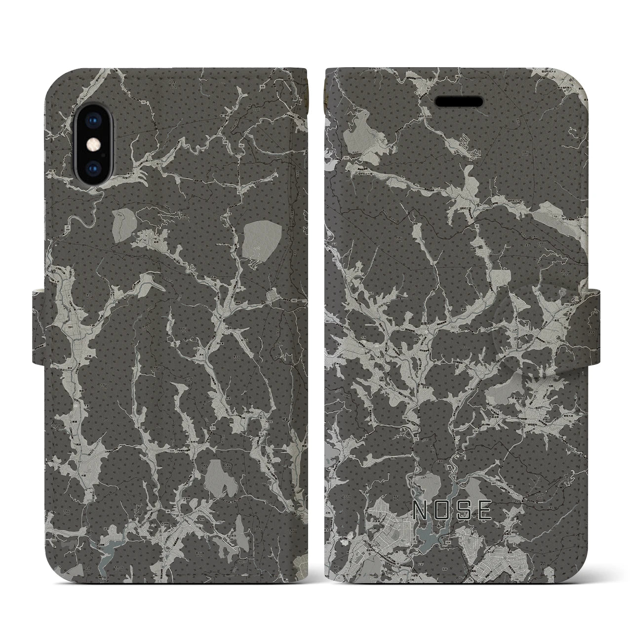 【能勢(大阪府)】地図柄iPhoneケース(手帳タイプ)モノトーン・iPhone XS / X 用