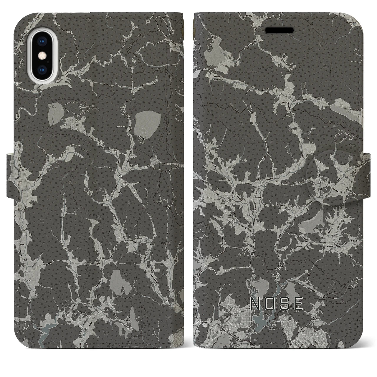 【能勢(大阪府)】地図柄iPhoneケース(手帳タイプ)モノトーン・iPhone XS Max 用