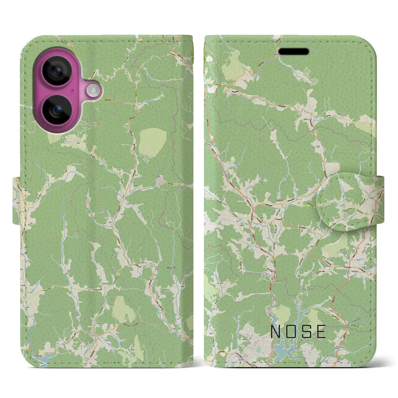 【能勢(大阪府)】地図柄iPhoneケース(手帳タイプ)ナチュラル・iPhone 16 Pro 用