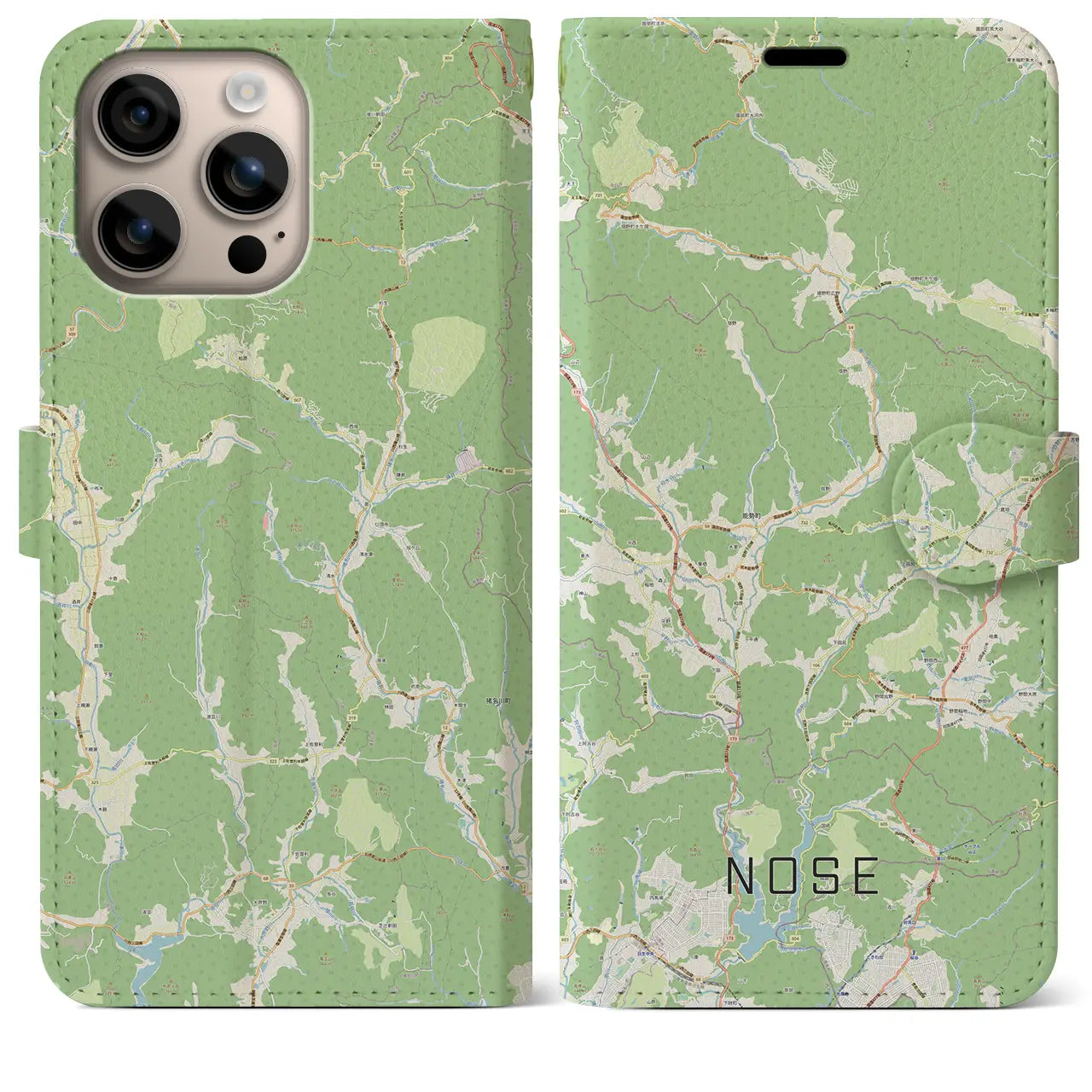 【能勢(大阪府)】地図柄iPhoneケース(手帳タイプ)ナチュラル・iPhone 16 Plus 用