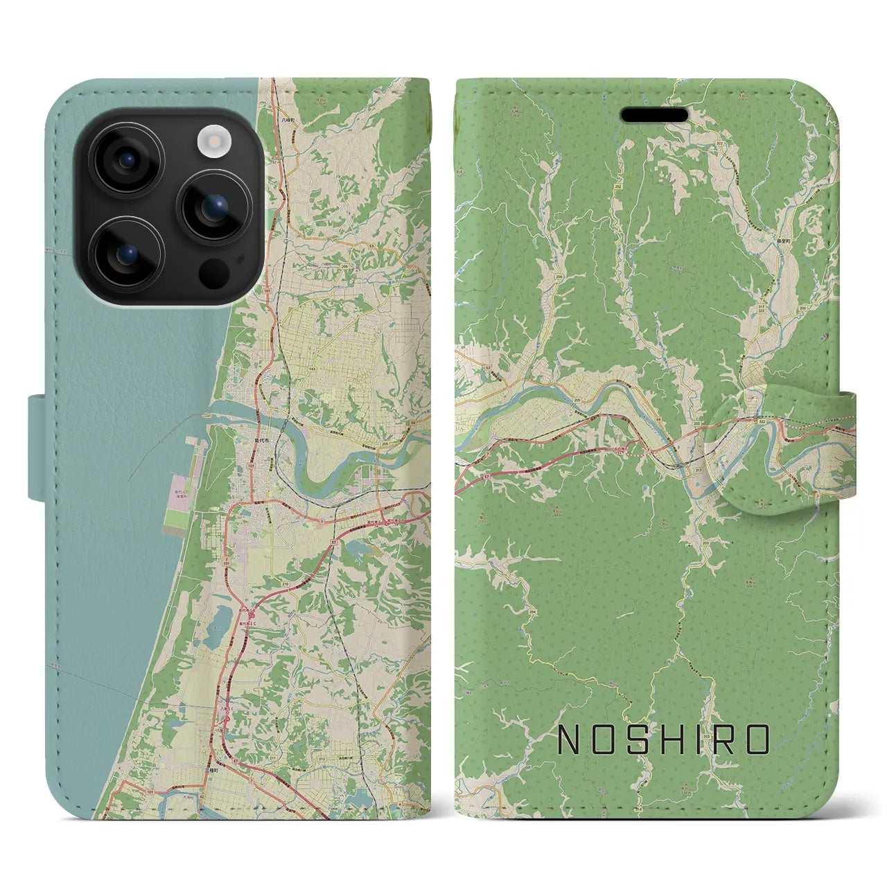 【能代(秋田県)】地図柄iPhoneケース(手帳タイプ)ナチュラル・iPhone 16 用