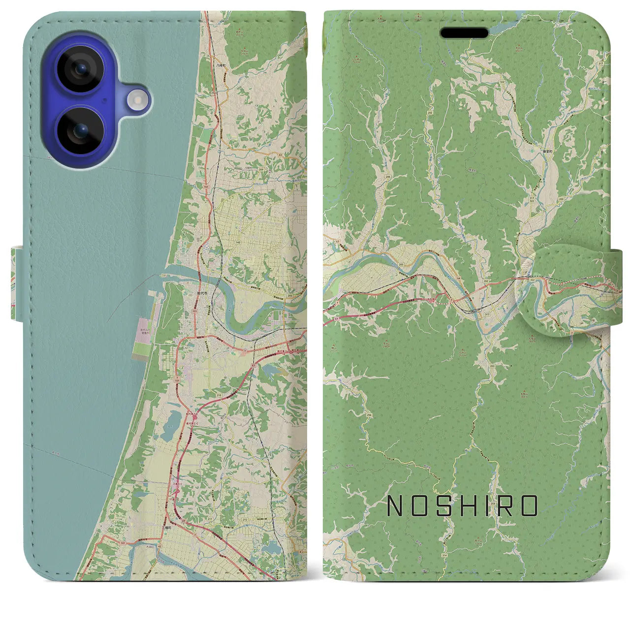 【能代(秋田県)】地図柄iPhoneケース(手帳タイプ)ナチュラル・iPhone 16 Pro Max 用