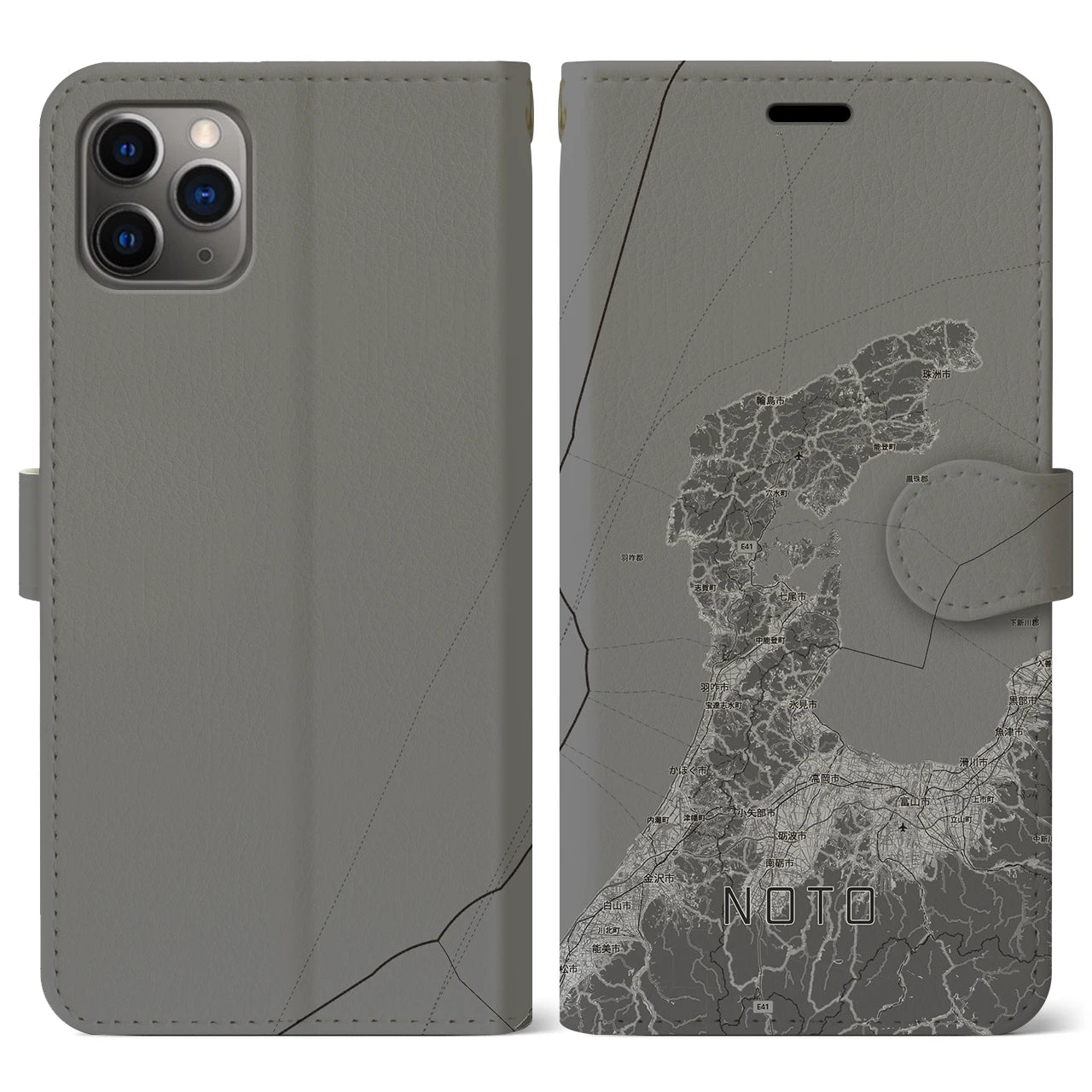【能登2(石川県)】地図柄iPhoneケース(手帳タイプ)