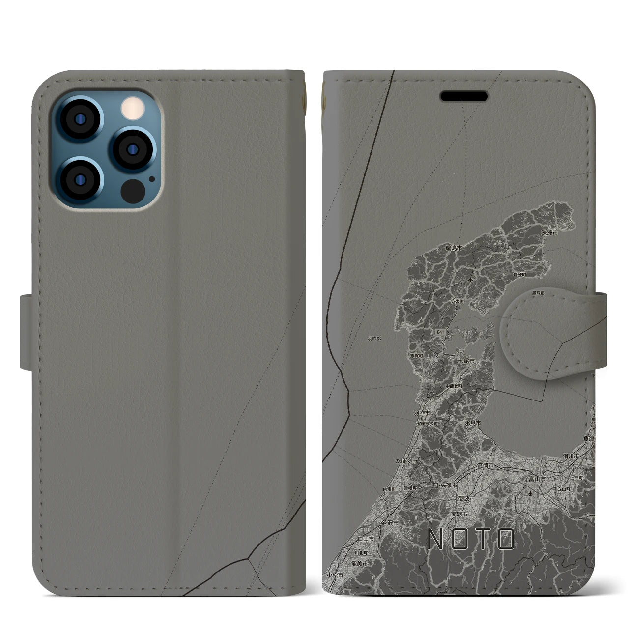 【能登2(石川県)】地図柄iPhoneケース(手帳タイプ)