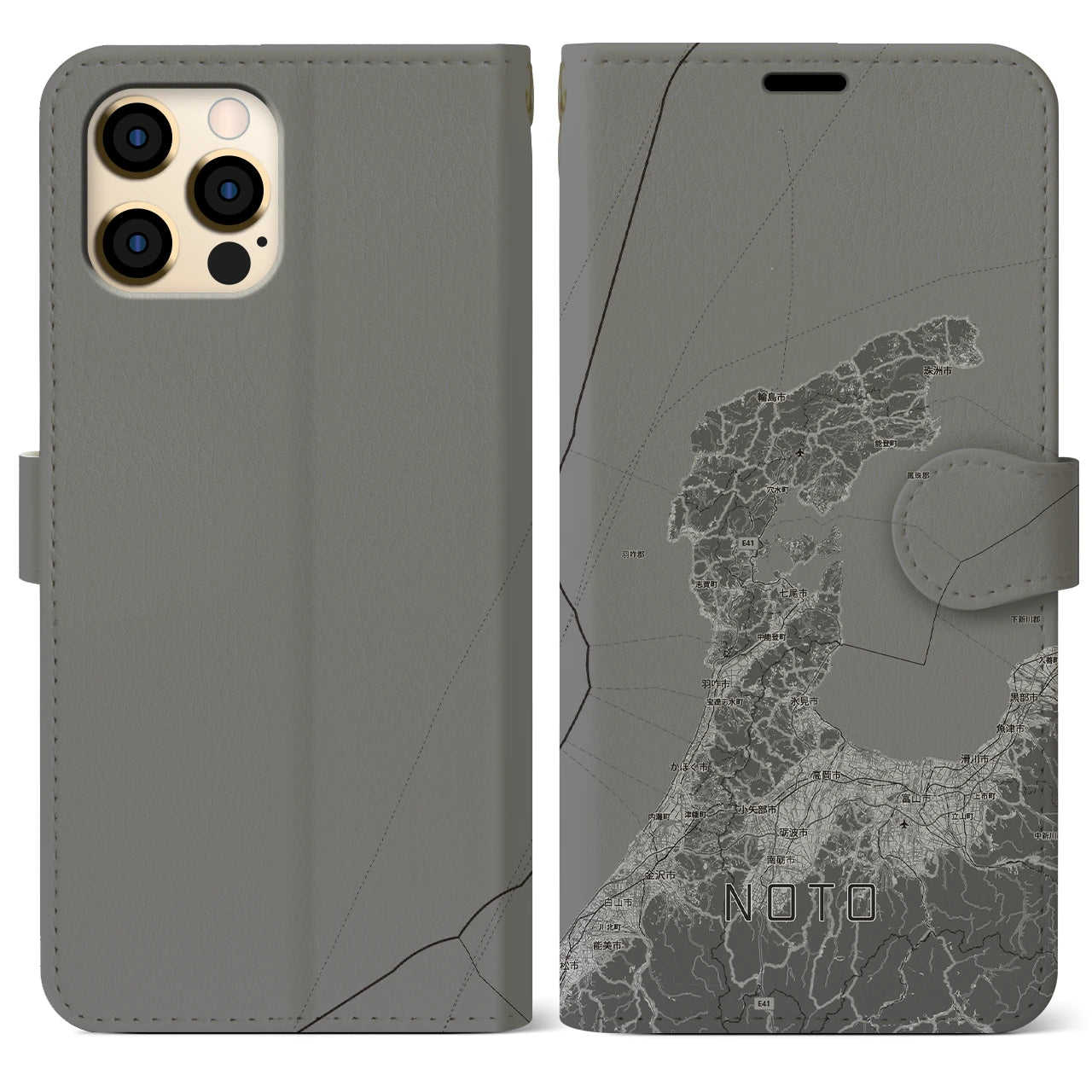 【能登2(石川県)】地図柄iPhoneケース(手帳タイプ)