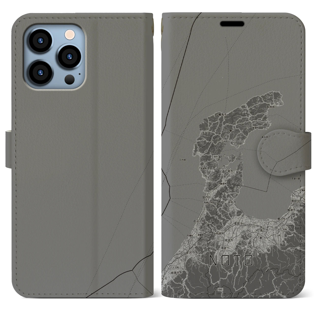 【能登2(石川県)】地図柄iPhoneケース(手帳タイプ)