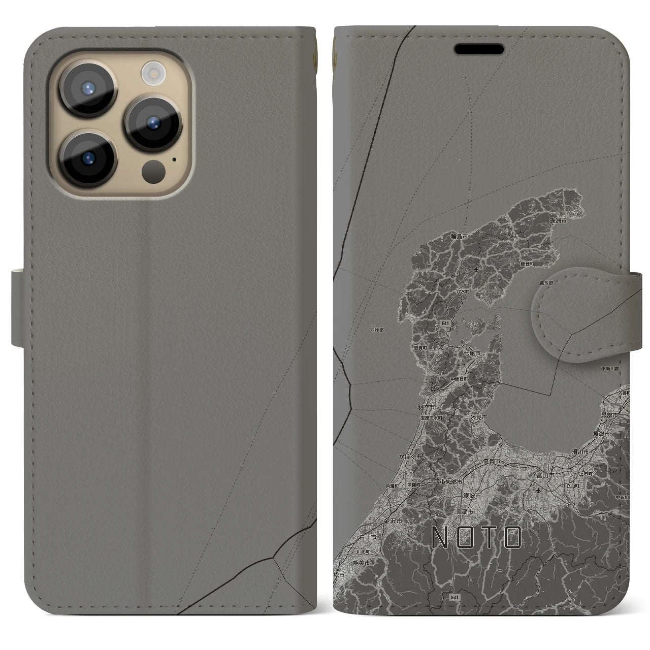 【能登2(石川県)】地図柄iPhoneケース(手帳タイプ)