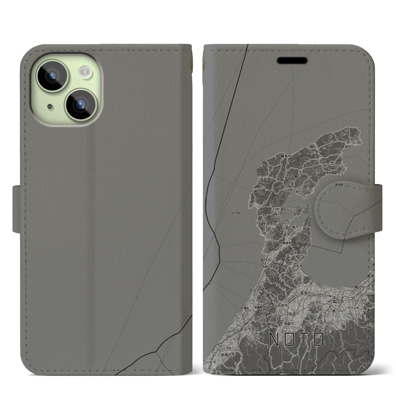 【能登2(石川県)】地図柄iPhoneケース(手帳タイプ)