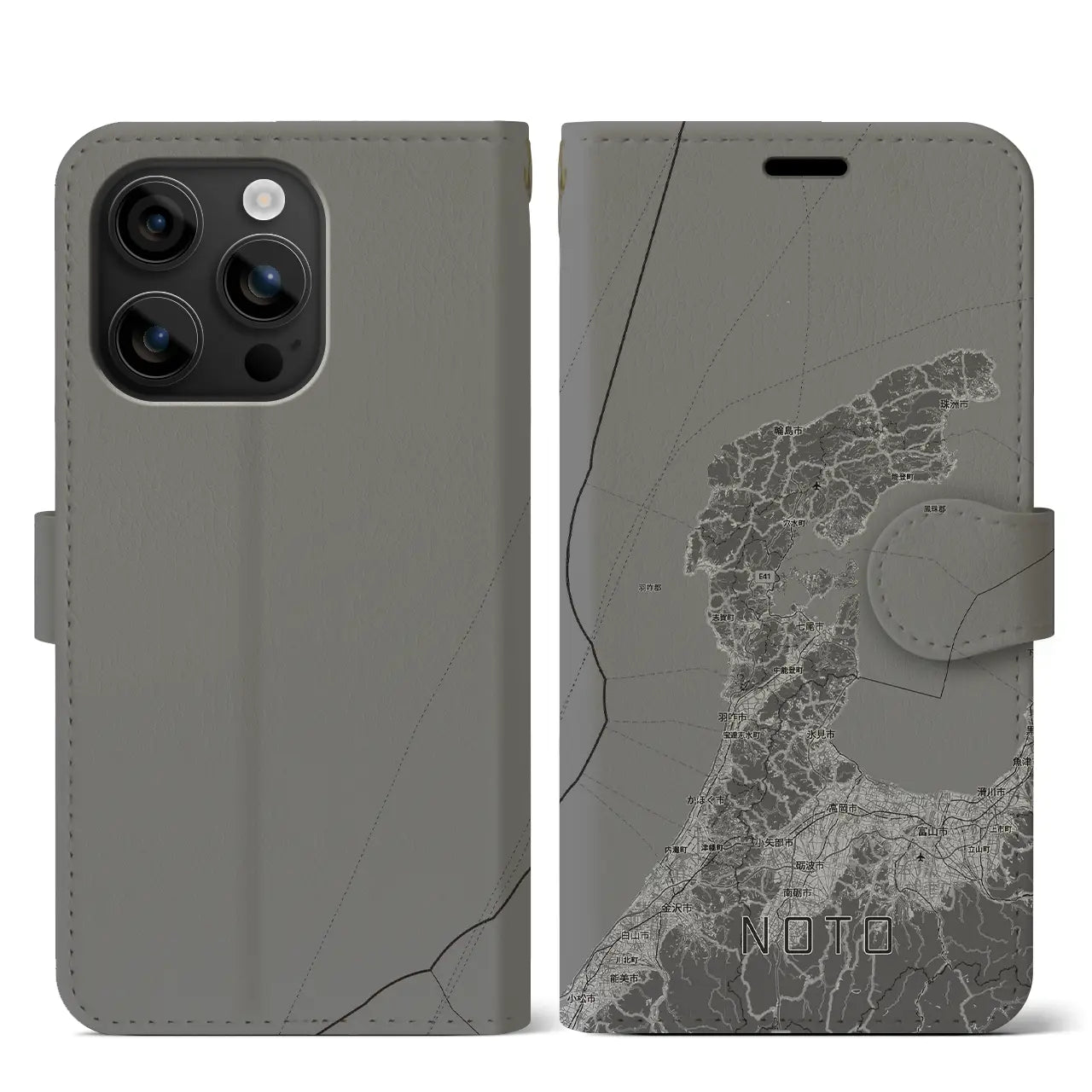 【能登2(石川県)】地図柄iPhoneケース(手帳タイプ)