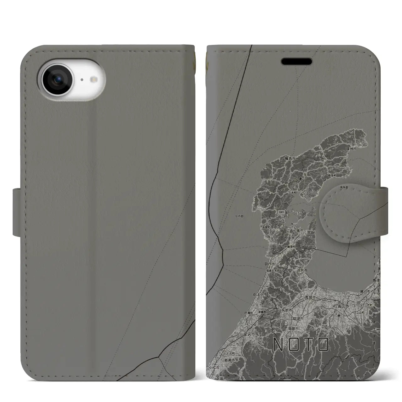 【能登2(石川県)】地図柄iPhoneケース(手帳タイプ)