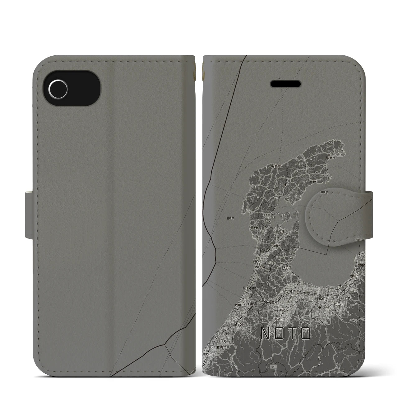 【能登2(石川県)】地図柄iPhoneケース(手帳タイプ)