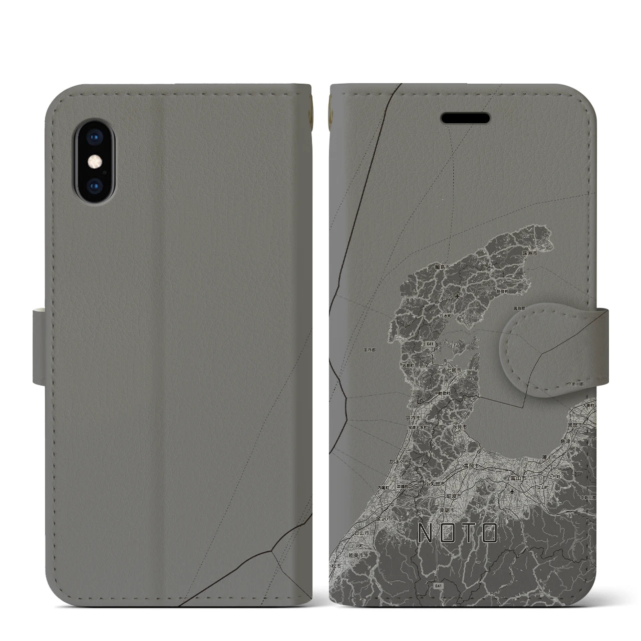 【能登2(石川県)】地図柄iPhoneケース(手帳タイプ)