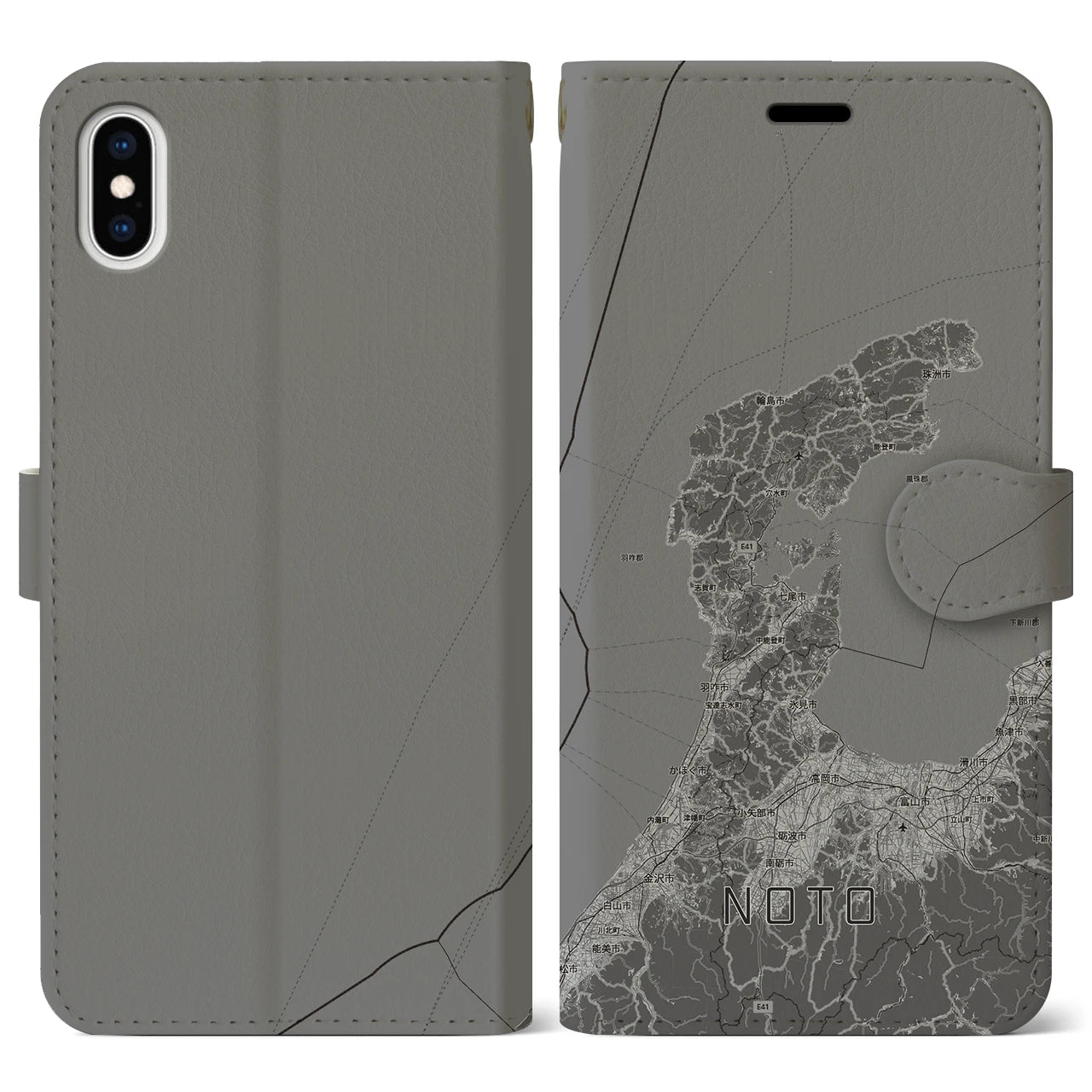 【能登2(石川県)】地図柄iPhoneケース(手帳タイプ)