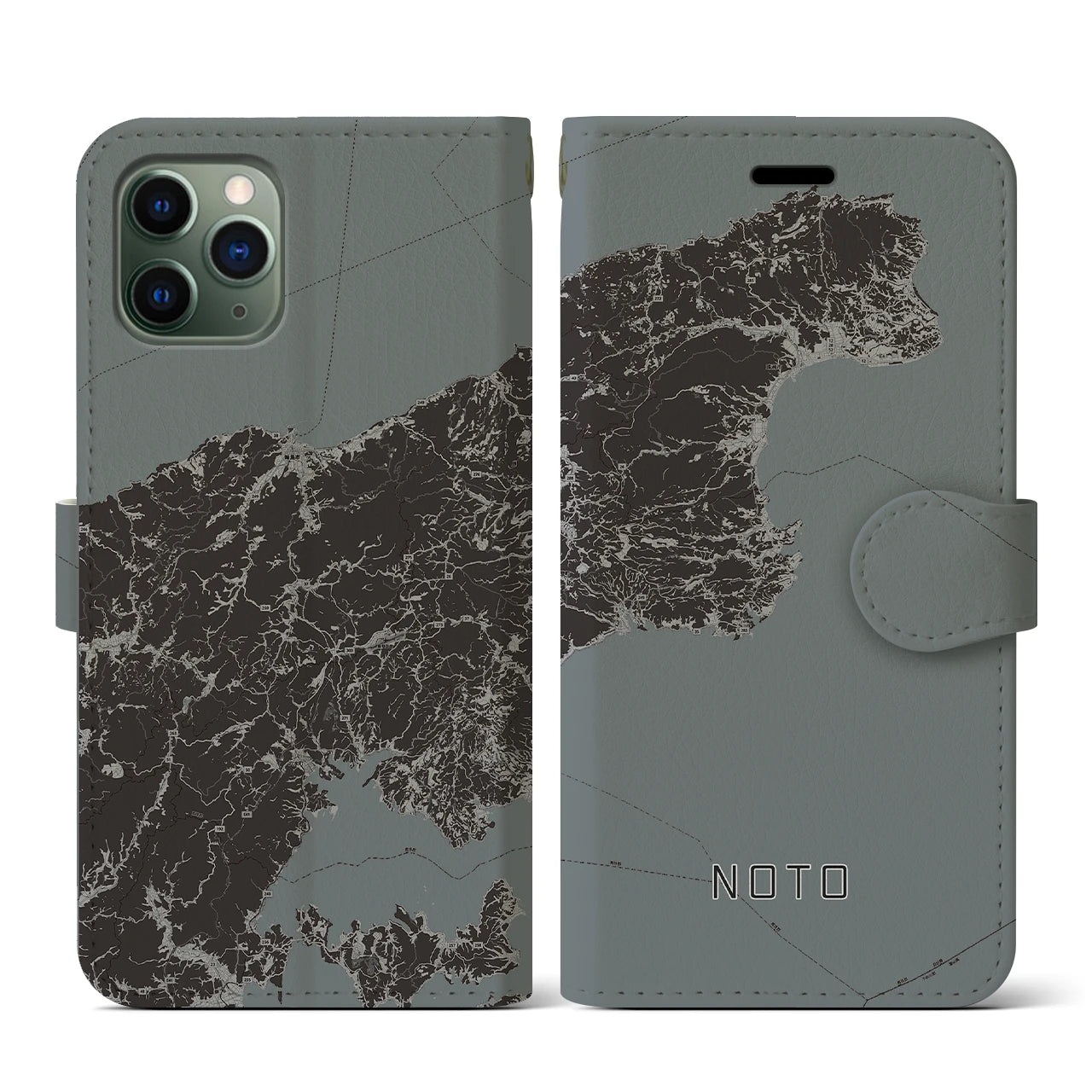 【能登(石川県)】地図柄iPhoneケース(手帳タイプ)モノトーン・iPhone 11 Pro 用
