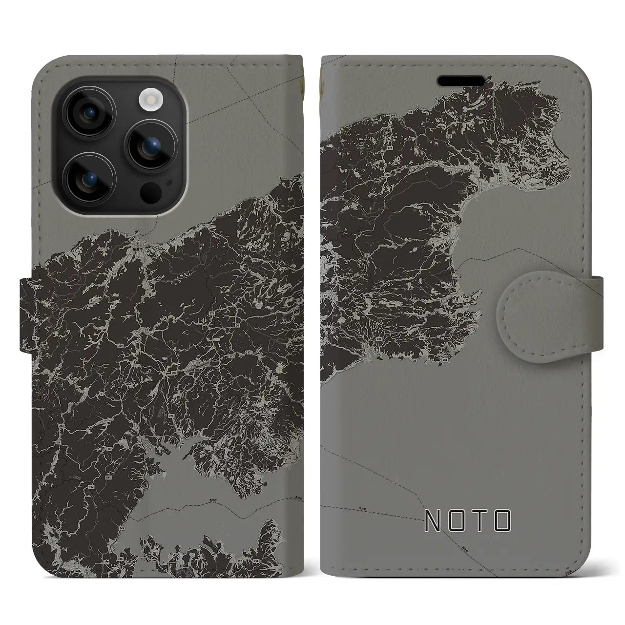 【能登(石川県)】地図柄iPhoneケース(手帳タイプ)モノトーン・iPhone 16 用
