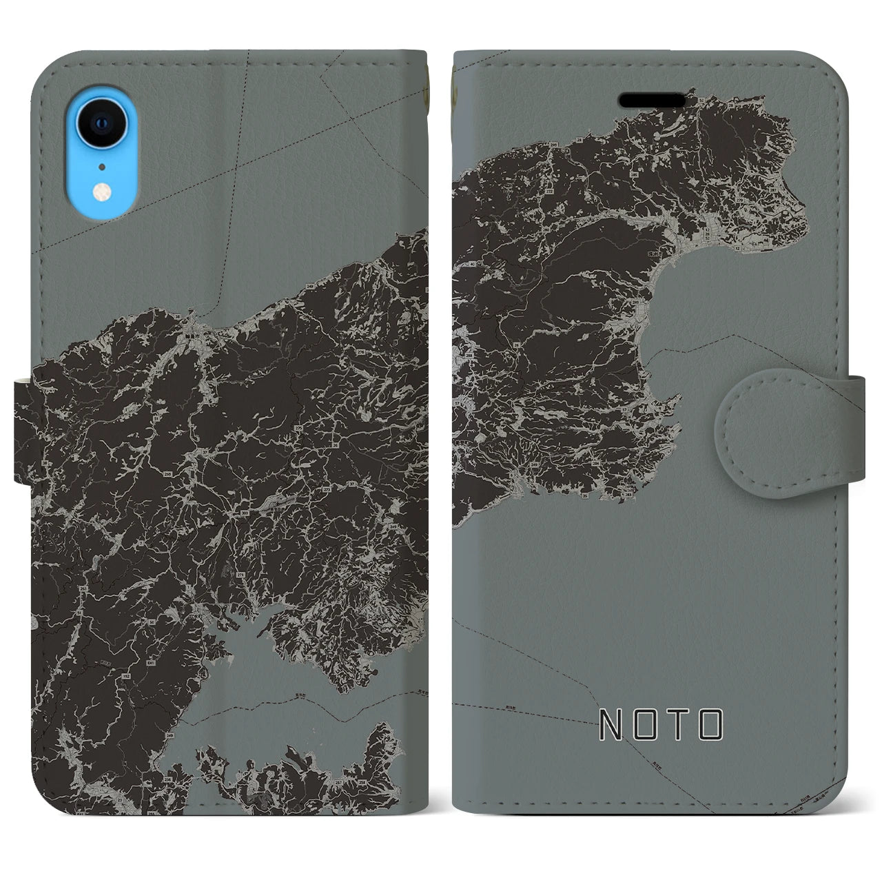 【能登(石川県)】地図柄iPhoneケース(手帳タイプ)モノトーン・iPhone XR 用