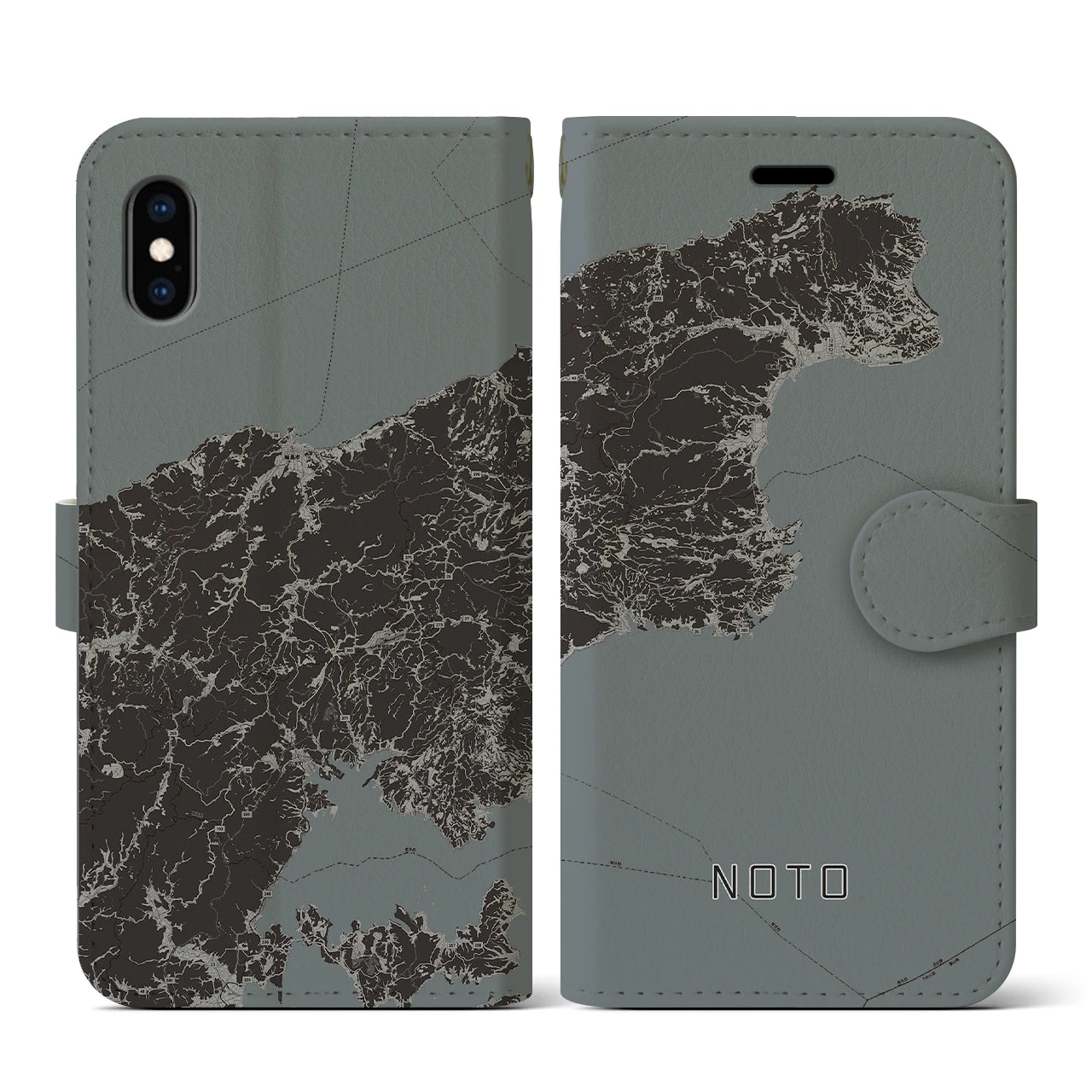 【能登(石川県)】地図柄iPhoneケース(手帳タイプ)モノトーン・iPhone XS / X 用
