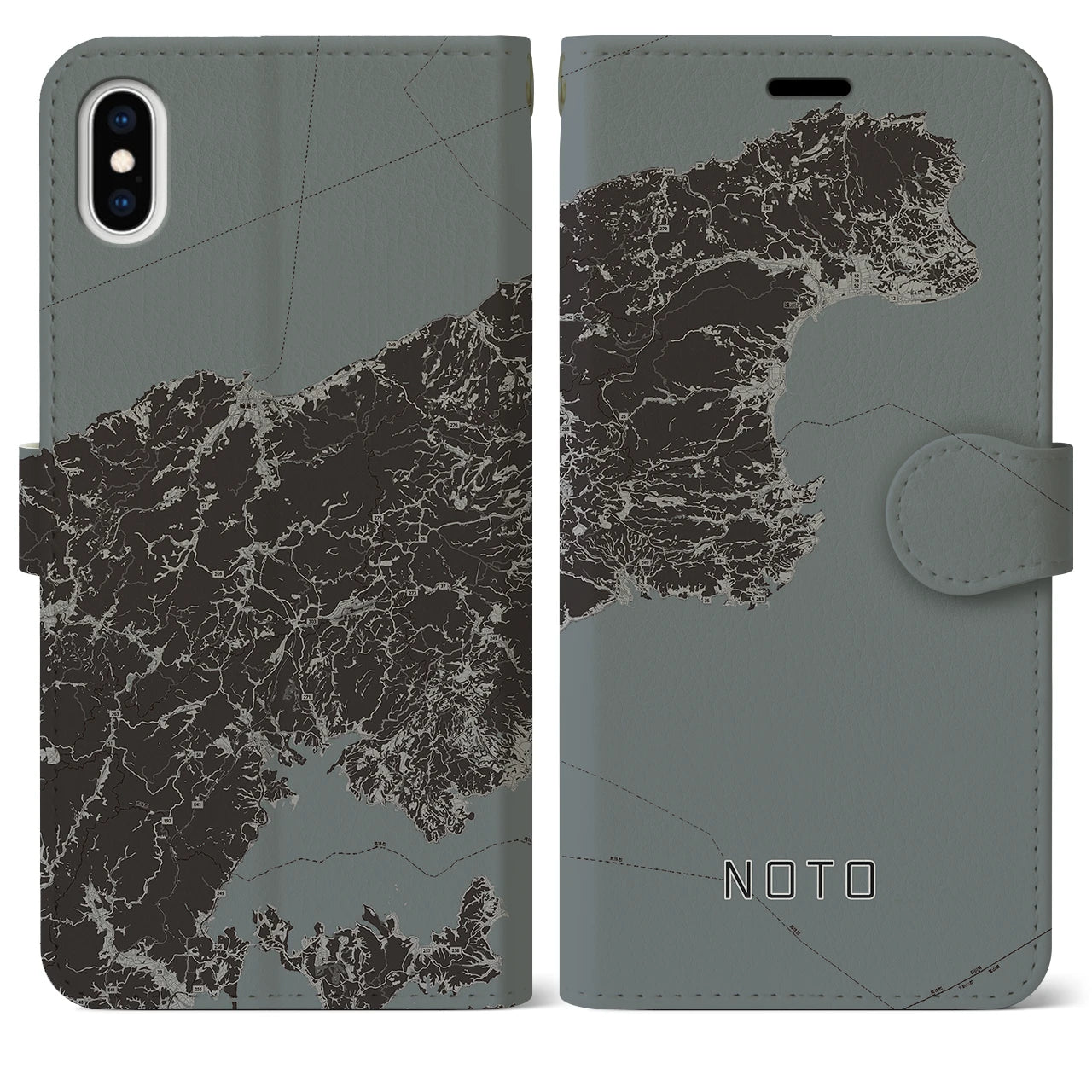 【能登(石川県)】地図柄iPhoneケース(手帳タイプ)モノトーン・iPhone XS Max 用