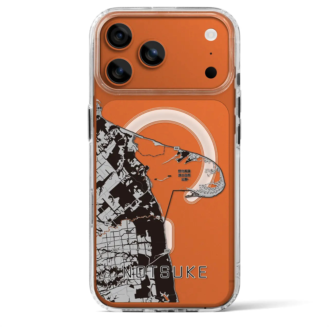 【野付(北海道)】地図柄iPhoneケース(MagSafeタイプ)モノトーン・iPhone 17 Pro Max 用
