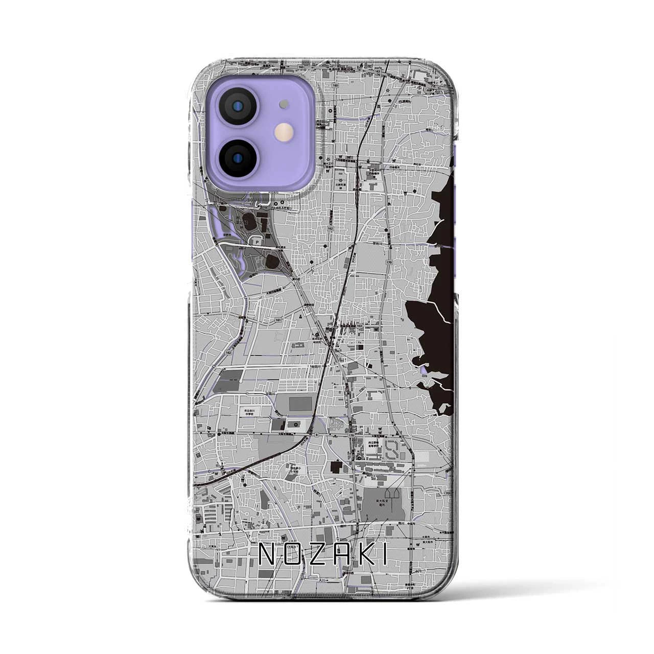 【野崎(大阪府)】地図柄iPhoneケース(クリアタイプ)モノトーン・iPhone 12 / 12 Pro 用