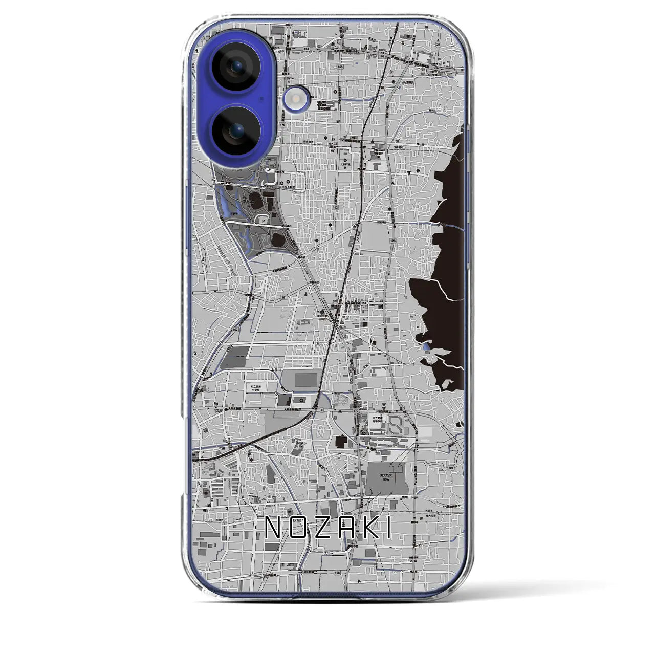 【野崎(大阪府)】地図柄iPhoneケース(クリアタイプ)モノトーン・iPhone 16 Pro Max 用