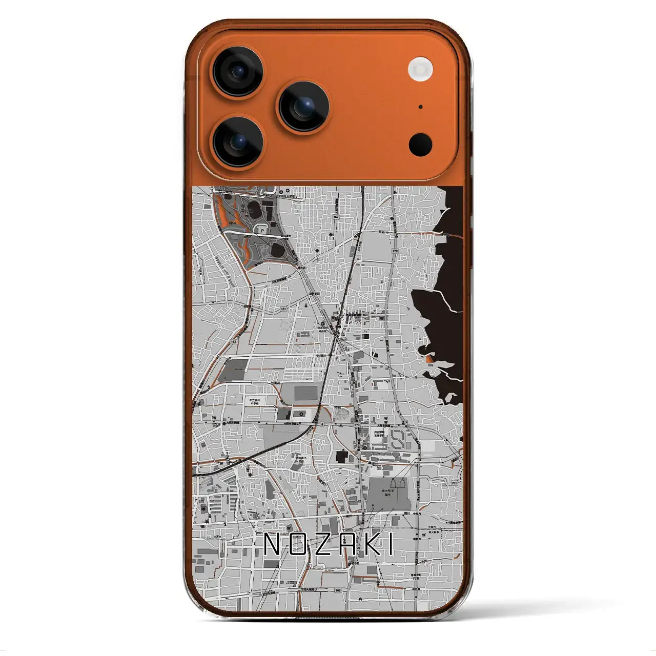 【野崎(大阪府)】地図柄iPhoneケース(クリアタイプ)モノトーン・iPhone 17 Pro Max 用
