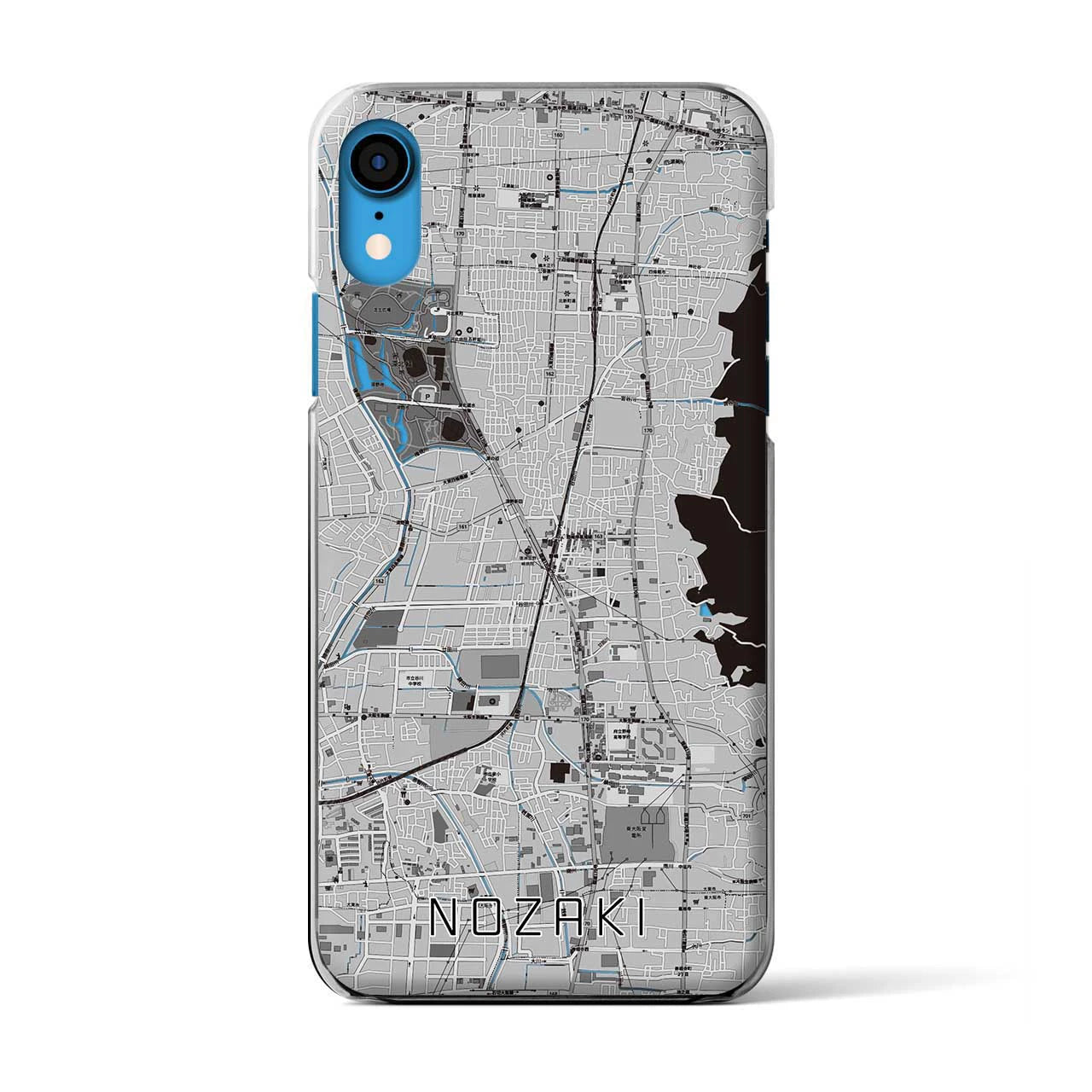 【野崎(大阪府)】地図柄iPhoneケース(クリアタイプ)モノトーン・iPhone XR 用