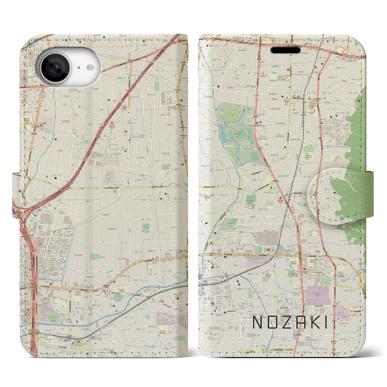 【野崎(大阪府)】地図柄iPhoneケース(手帳タイプ)