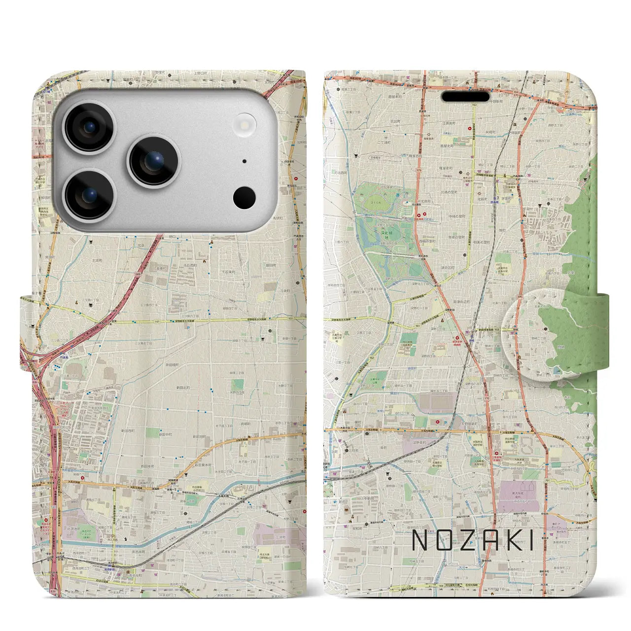 【野崎(大阪府)】地図柄iPhoneケース(手帳タイプ)