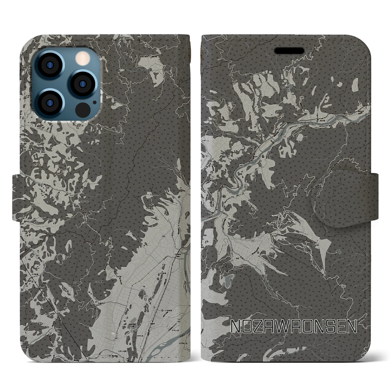 【野沢温泉(長野県)】地図柄iPhoneケース(手帳タイプ)