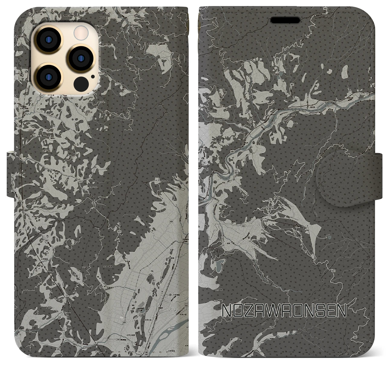 【野沢温泉(長野県)】地図柄iPhoneケース(手帳タイプ)