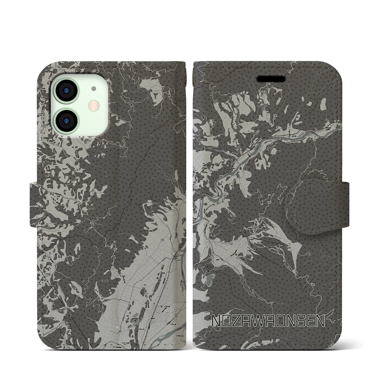 【野沢温泉(長野県)】地図柄iPhoneケース(手帳タイプ)