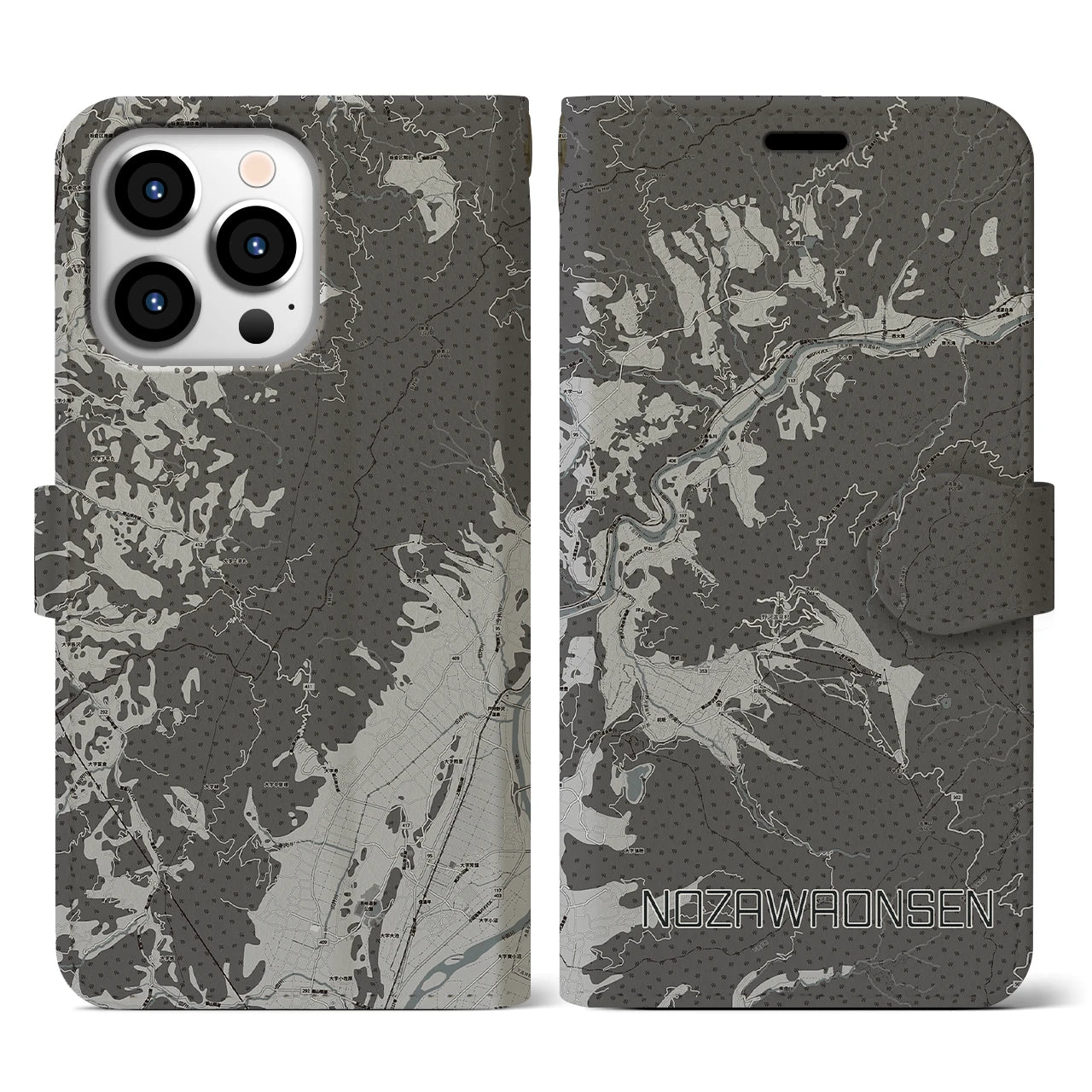 【野沢温泉(長野県)】地図柄iPhoneケース(手帳タイプ)