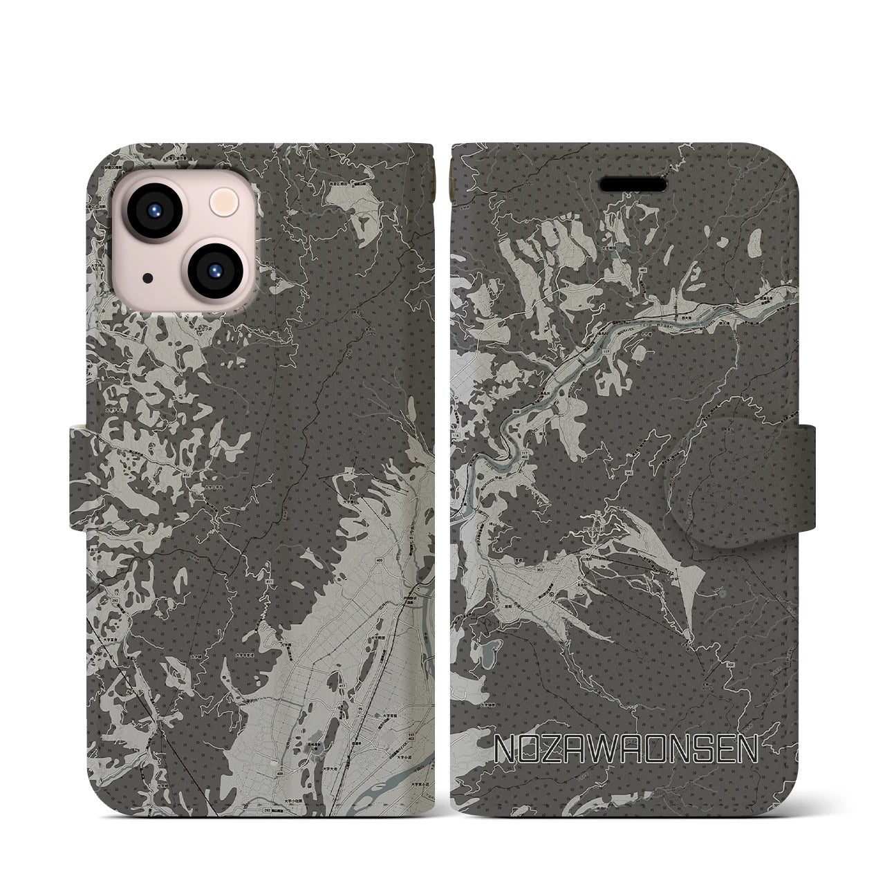 【野沢温泉(長野県)】地図柄iPhoneケース(手帳タイプ)