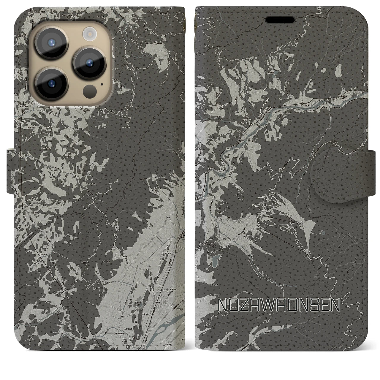 【野沢温泉(長野県)】地図柄iPhoneケース(手帳タイプ)