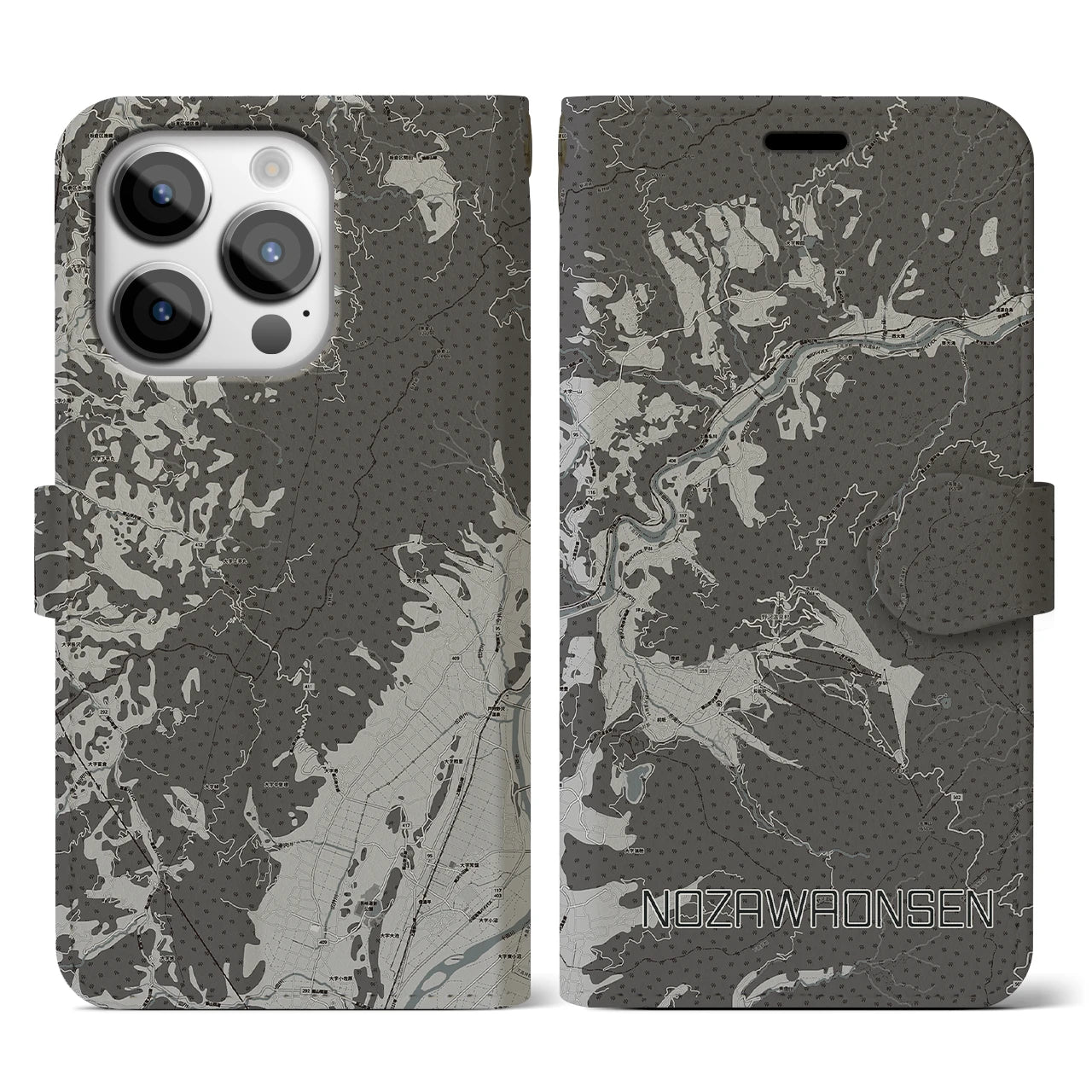 【野沢温泉(長野県)】地図柄iPhoneケース(手帳タイプ)