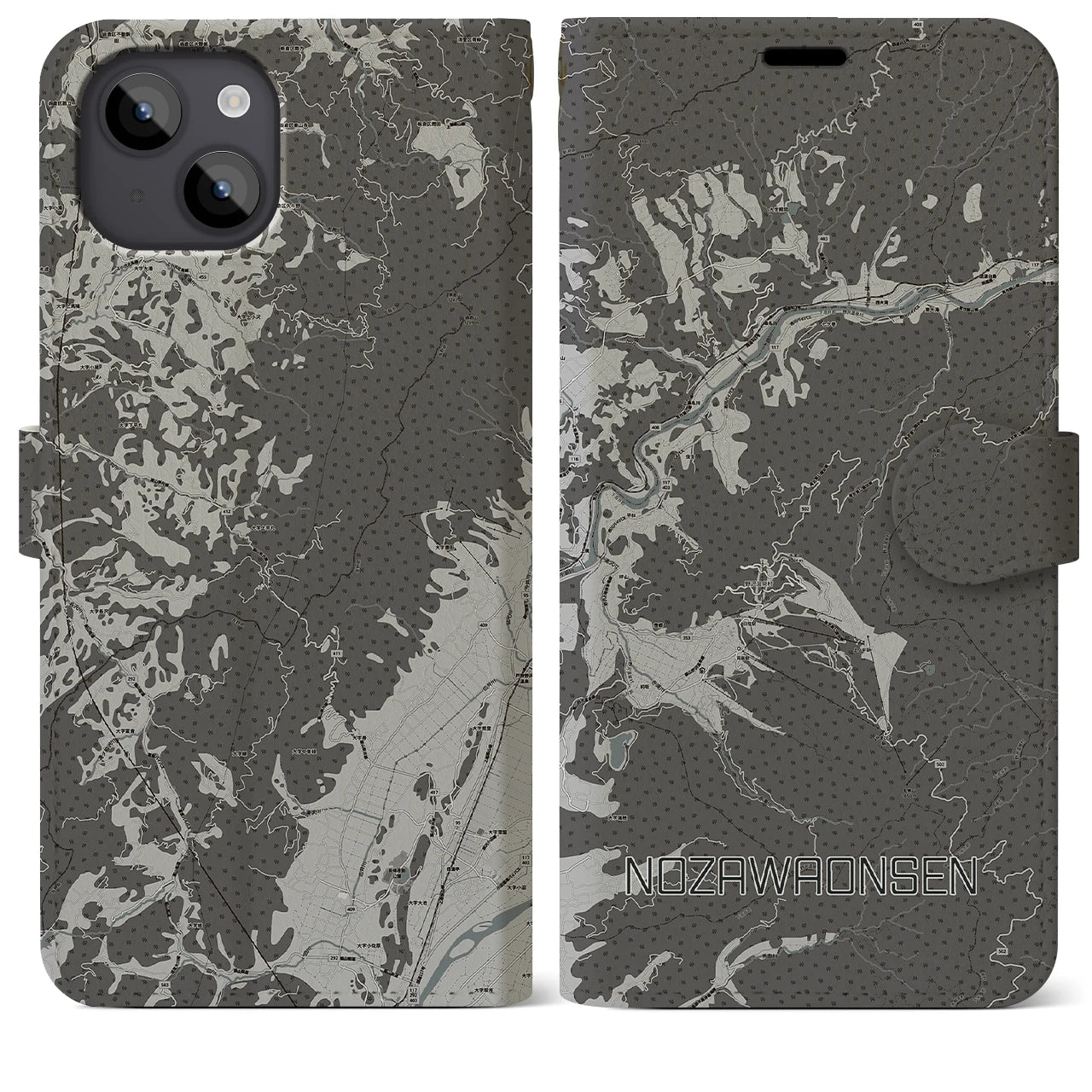 【野沢温泉(長野県)】地図柄iPhoneケース(手帳タイプ)