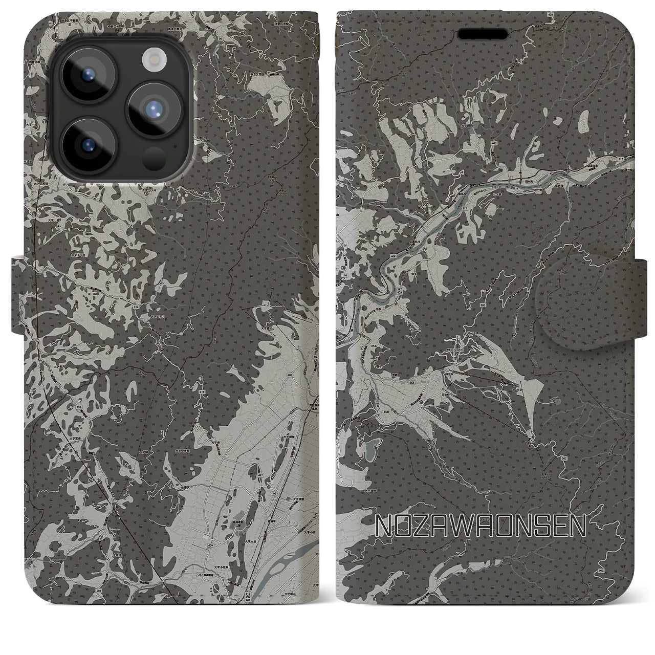 【野沢温泉(長野県)】地図柄iPhoneケース(手帳タイプ)