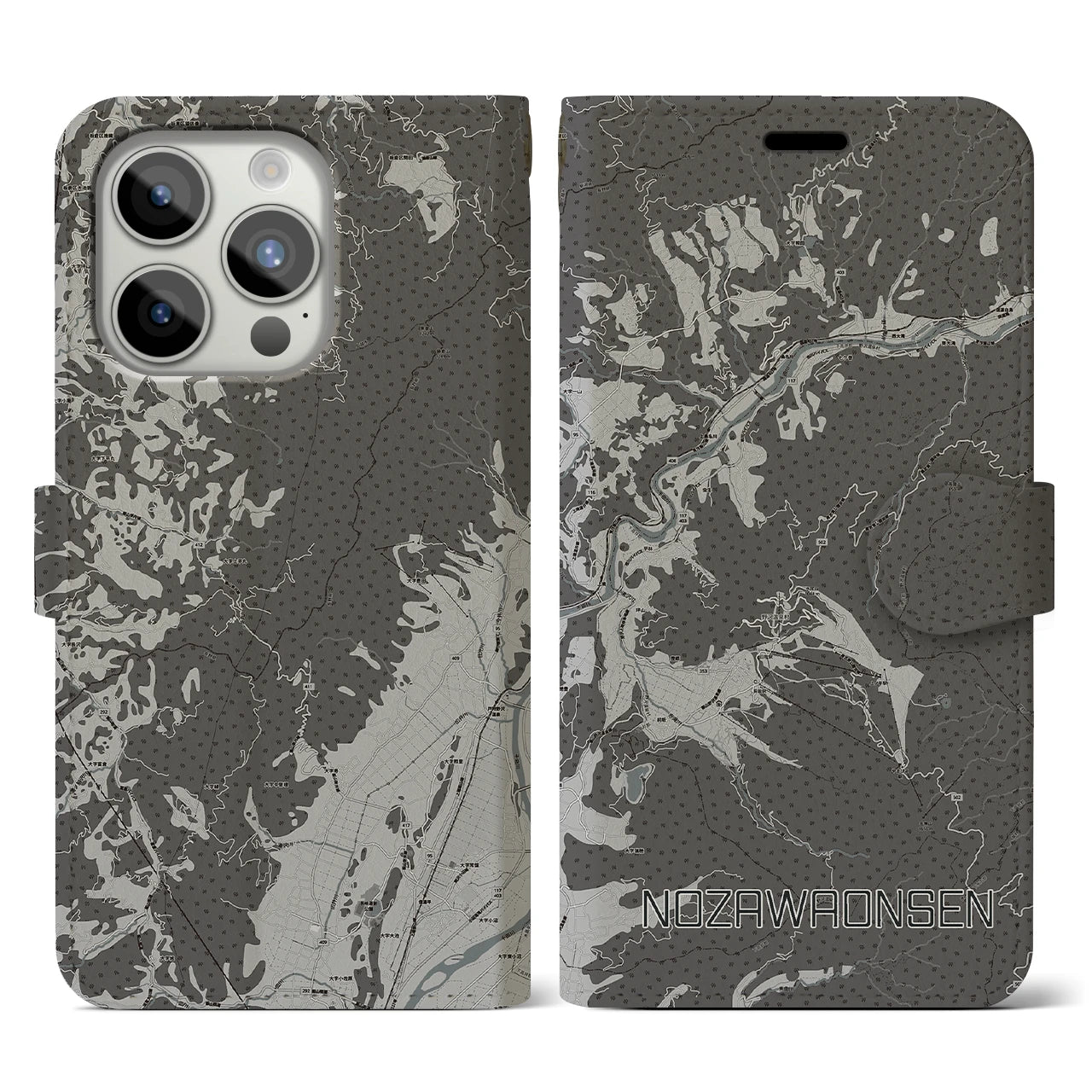 【野沢温泉(長野県)】地図柄iPhoneケース(手帳タイプ)