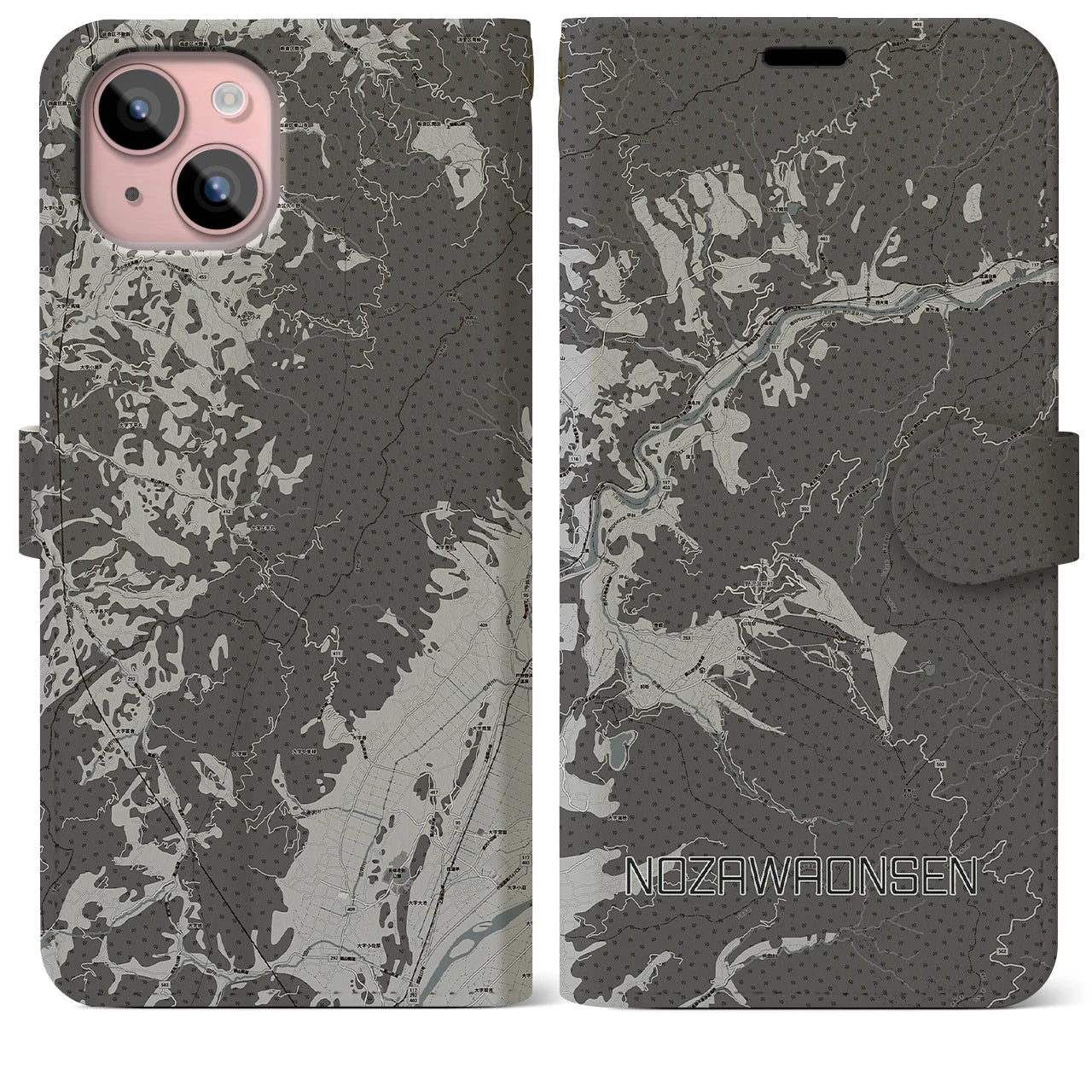 【野沢温泉(長野県)】地図柄iPhoneケース(手帳タイプ)