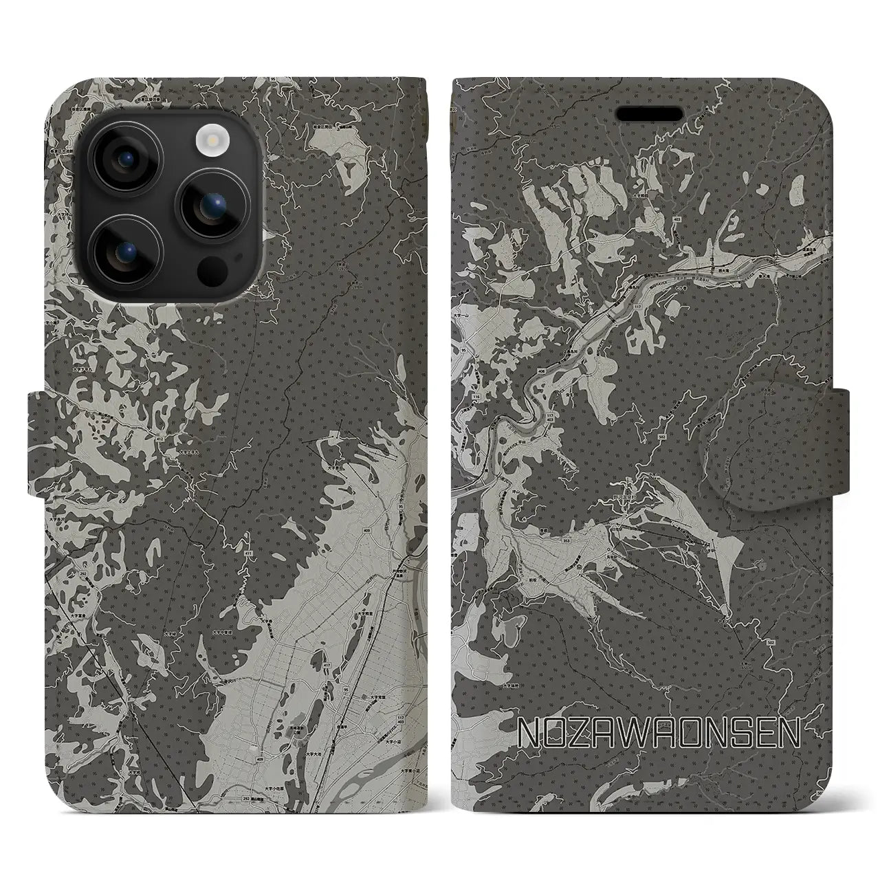 【野沢温泉(長野県)】地図柄iPhoneケース(手帳タイプ)モノトーン・iPhone 16 用