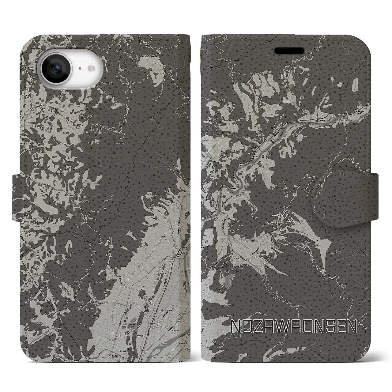 【野沢温泉(長野県)】地図柄iPhoneケース(手帳タイプ)