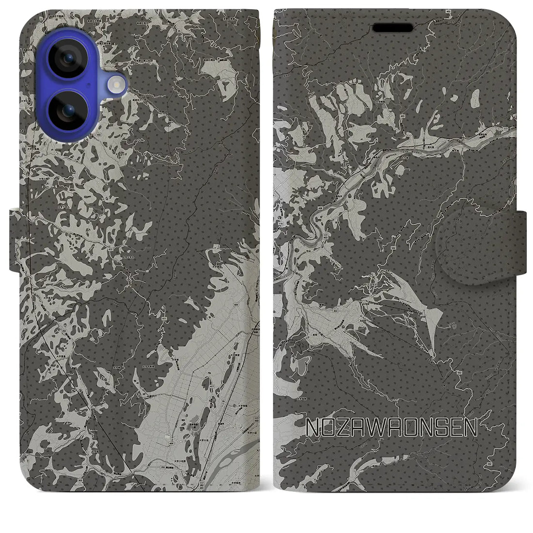 【野沢温泉(長野県)】地図柄iPhoneケース(手帳タイプ)モノトーン・iPhone 16 Pro Max 用