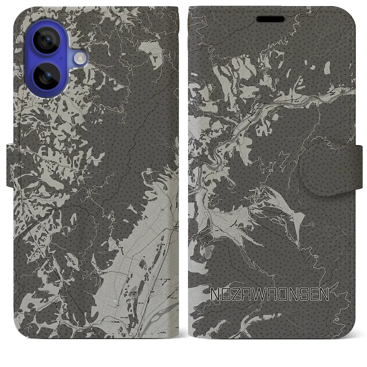 【野沢温泉(長野県)】地図柄iPhoneケース(手帳タイプ)