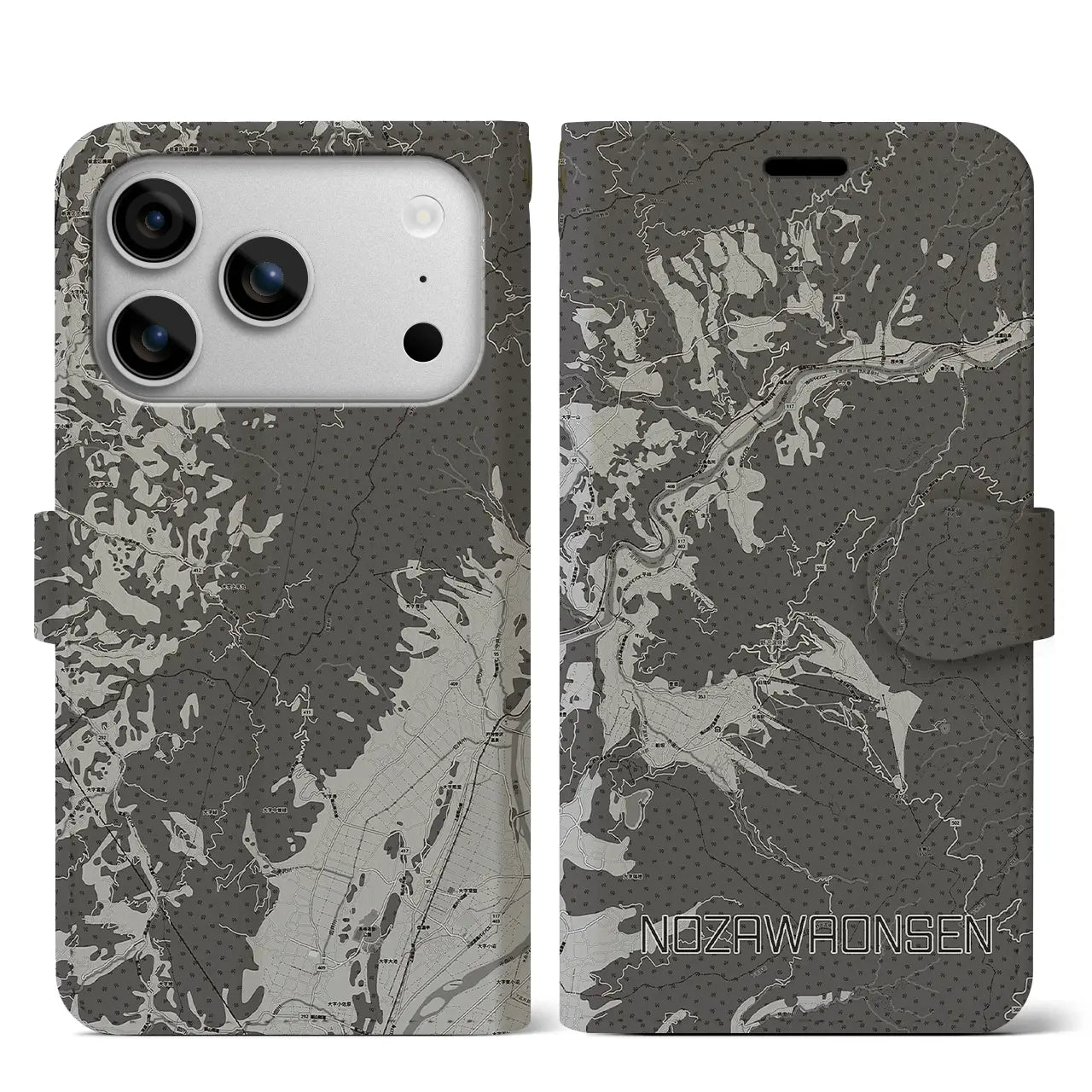 【野沢温泉(長野県)】地図柄iPhoneケース(手帳タイプ)