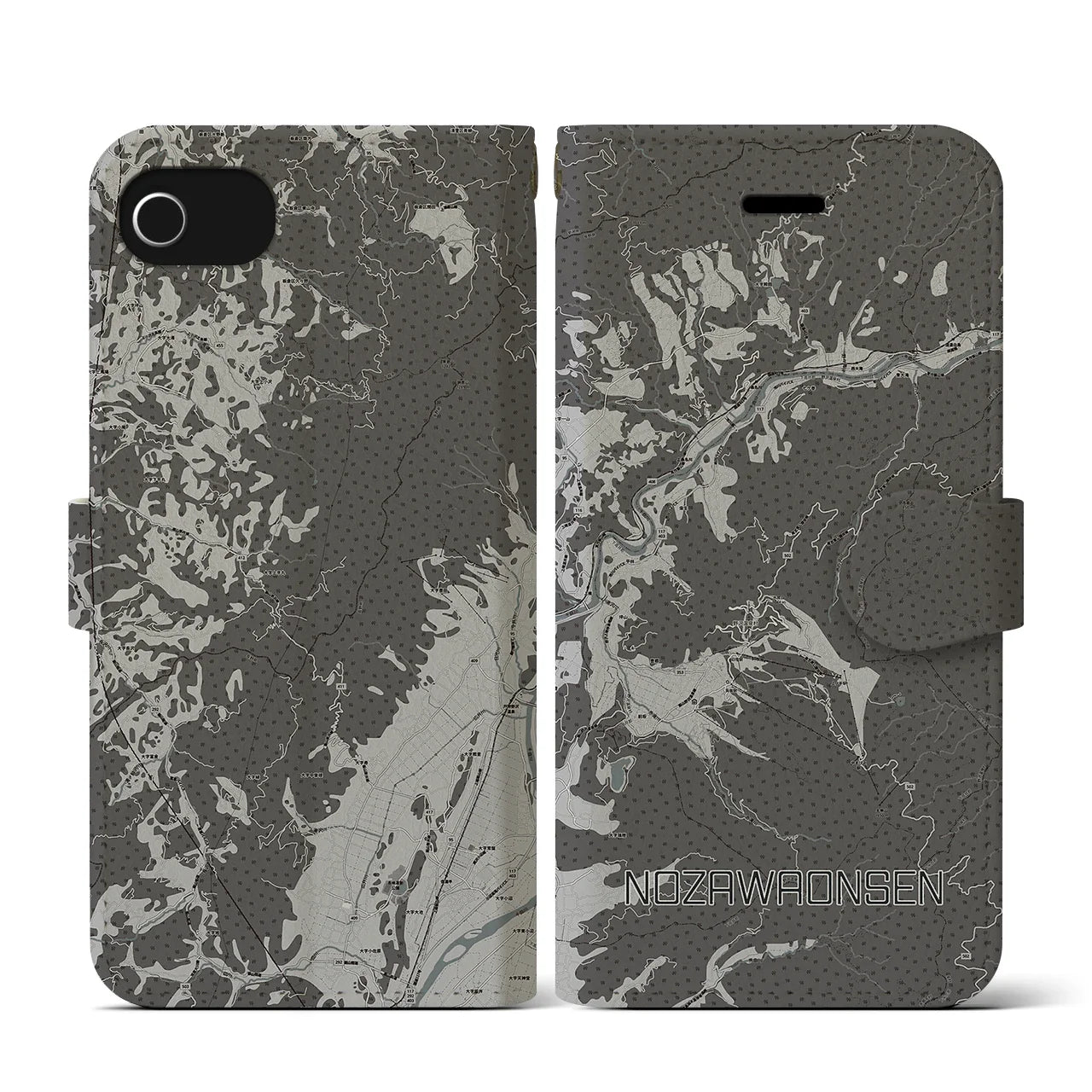 【野沢温泉(長野県)】地図柄iPhoneケース(手帳タイプ)モノトーン・iPhone SE(第3 / 第2世代) / 8 / 7 / 6s / 6 用