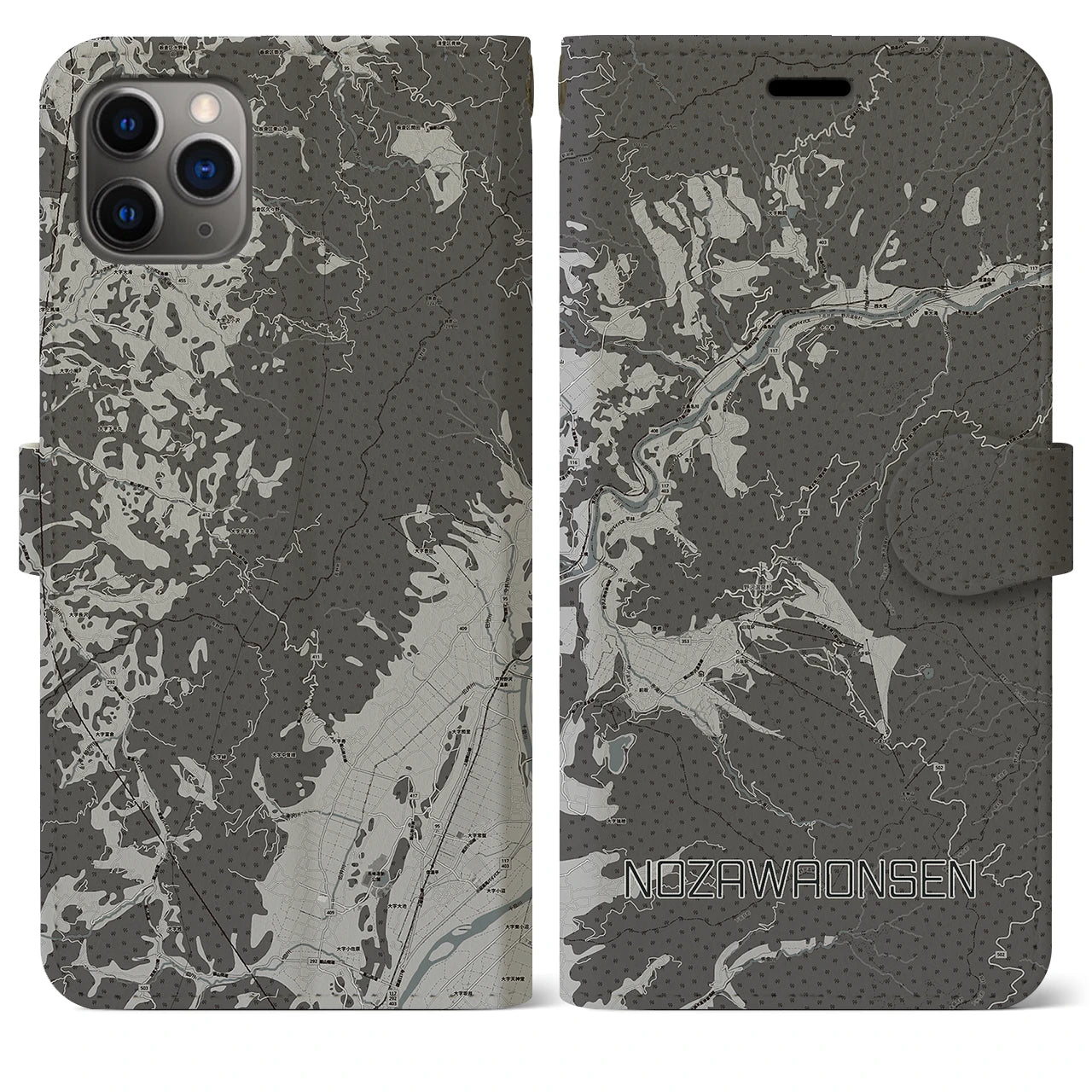 【野沢温泉(長野県)】地図柄iPhoneケース(手帳タイプ)