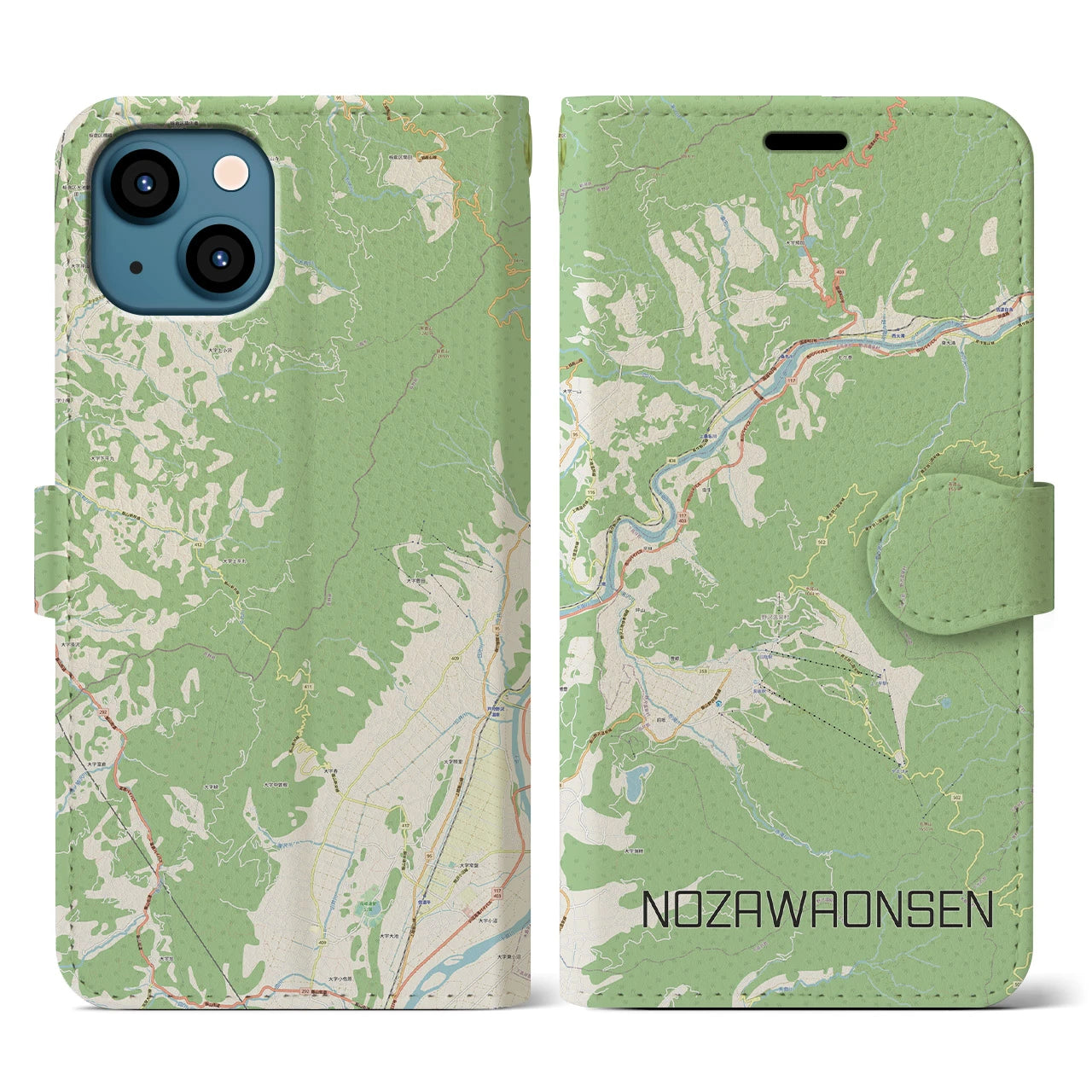 【野沢温泉(長野県)】地図柄iPhoneケース(手帳タイプ)